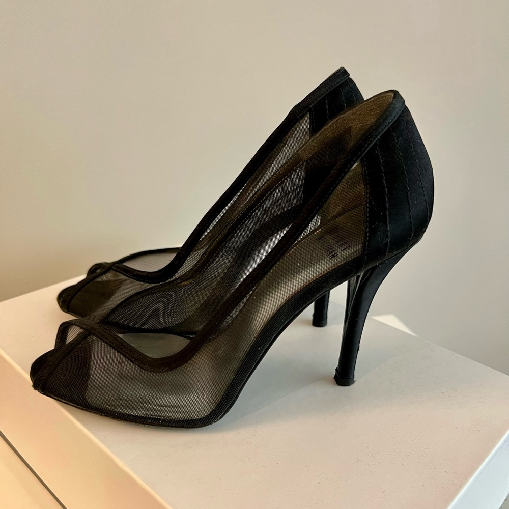 Stuart Weiztman Black Mesh And Satin Heels. Size … - image 3
